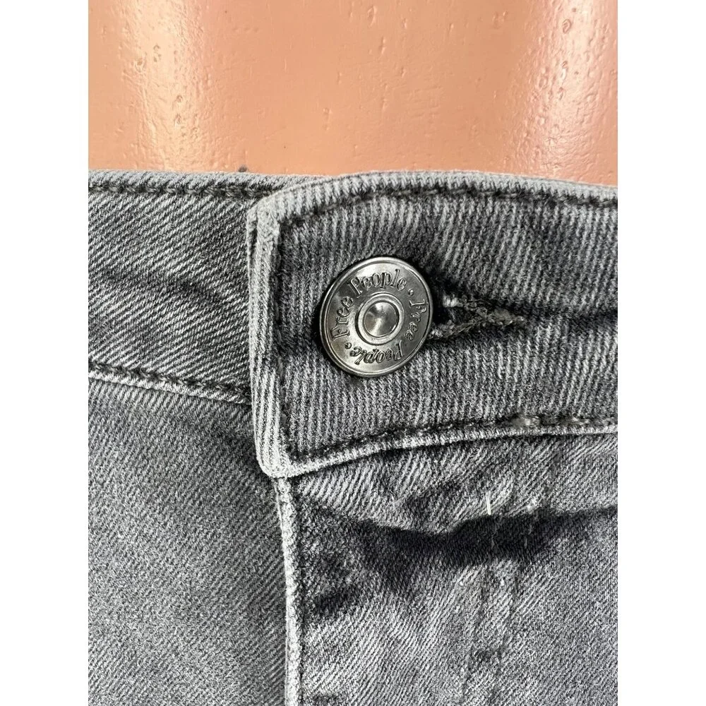 NWOT Free People Gray Embroidered High-Rise Straight Leg Girlfriend Jeans | Boho - Picture 4 of 15